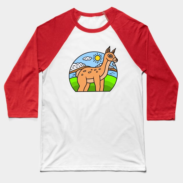 Cute cartoon deer Baseball T-Shirt by Andrew Hau